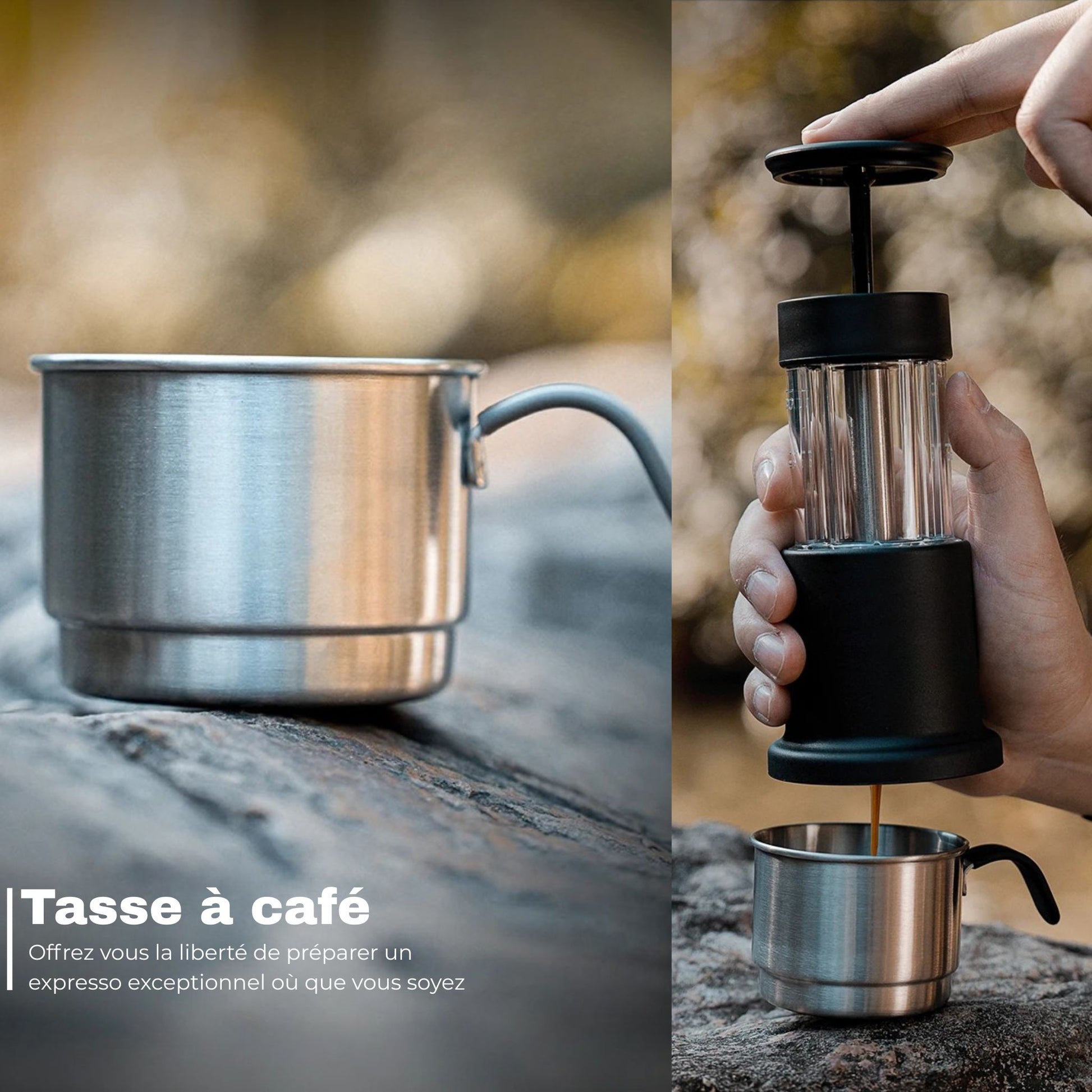 Cafetière à pression manuelle dans la nature